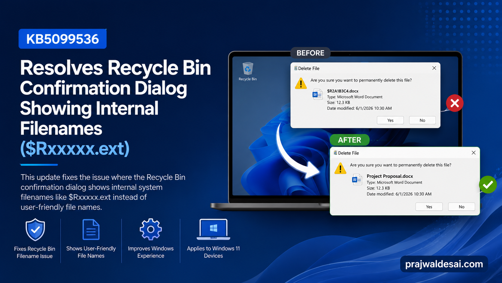 KB5099536 Resolves Recycle Bin Confirmation Dialog Showing Internal Filenames
